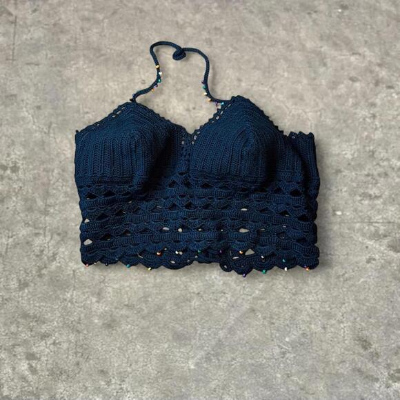 Tops - Fairy Babydoll Knit Black Adjustable Handmade crochet cami crop top
